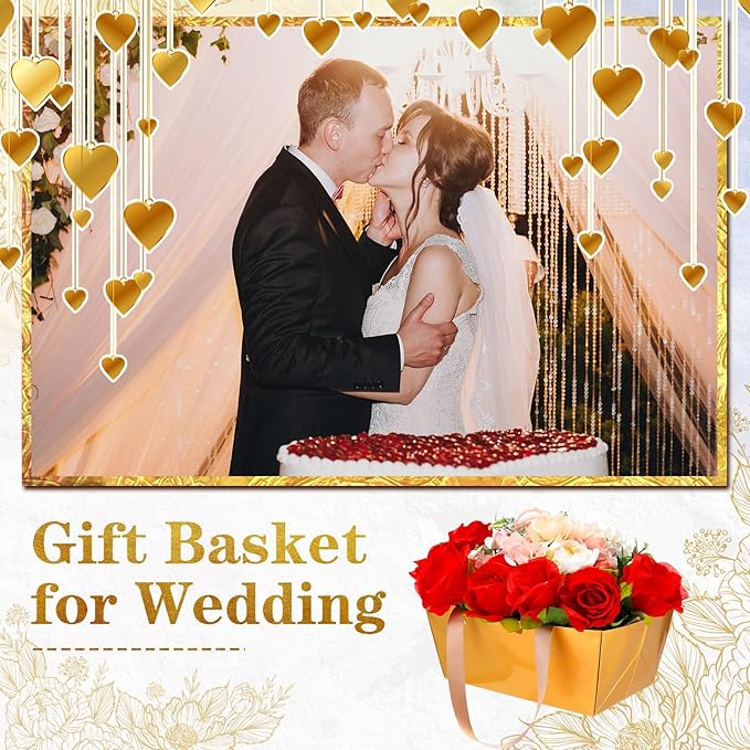Glenmal 72 Pcs Baskets for Gifts Waterproof Empty Kraft Basket Bulk with Handles 9.8 x 6.5 x 4.3'' Gift Basket Empty to Fill for Wedding Party Christmas Valentines(Gold)