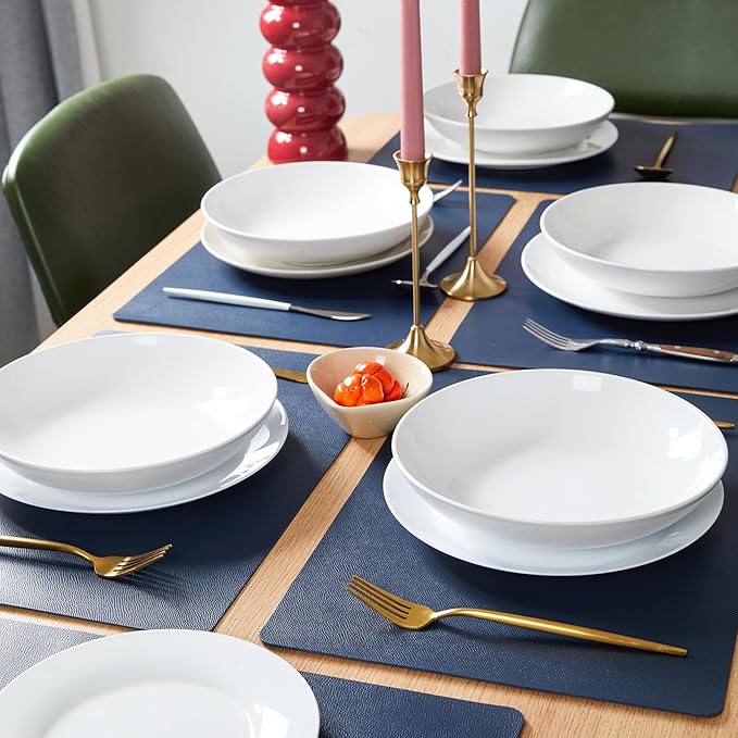 DOLOPL Placemats Set of 6, Wipeable Faux Leather Heat Resistant Place Mats - Anti Slip Table Place Mats, Washable Outdoor Tablemats for Kitchen Dining Room Table Decorations, Navy Blue
