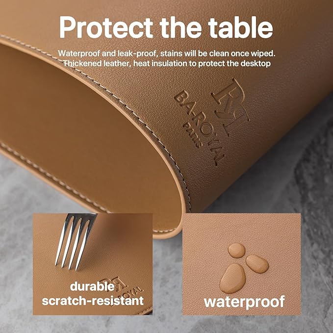 Faux Leather Placemats Set of 12 Vinyl Washable Wipeable Table Mats for Kitchen Dining Table Heat Resistant Waterproof Indoor/Outdoor Placemats Non-Slip Easy Clean Place Mats (British Khaki)