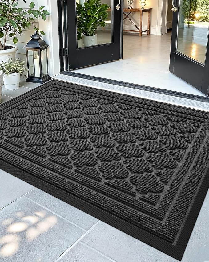 Color&Geometry Large Front Door Mat Outside Entrance, Heavy Duty Non Slip Low Profile Doormat for Entryway, Trap Dirt and Moisture Welcome Mats All-Weather, Easy Clean, Patio, Garage, 48"x72" Grey