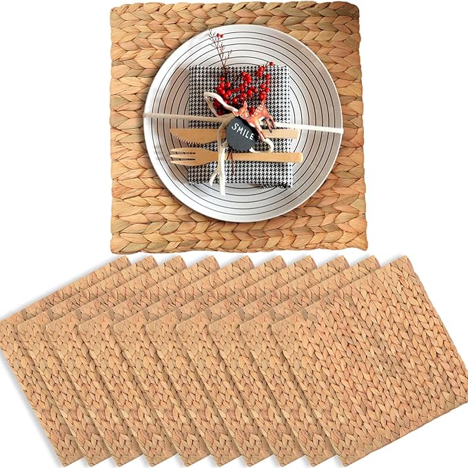 Boho Place Mats Set of 10, Square Table Mats Set of 10, Woven Placemats for Round Table, Chargers for Dinner Plates, Woven Chargers, Home Plate Mat, Outdoor Placemats, Manteles Individuales De Mesa