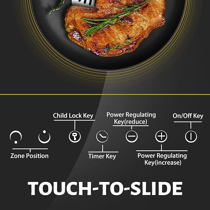 Noxton 2 Burner Electric Cooktop 12 Inch, Built-in Electric Radiant Ceramic Stove Top, Sensor Touch Control, Child Safety Lock, Timer, 3000W, Hard Wire for 220V~240V
