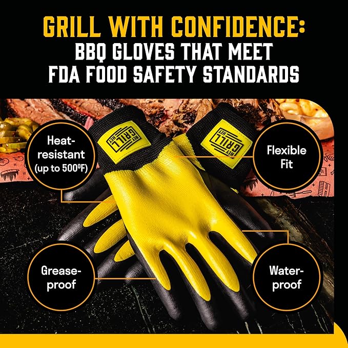 Hey Grill Hey Pitmaster Gloves | BBQ Gloves | Heat Protection up to 500°F or 260°C | High Temp Resistance | Fireproof Glove for Grilling Smoking Barbecue | Washable Mitts | Waterproof | Size - Small