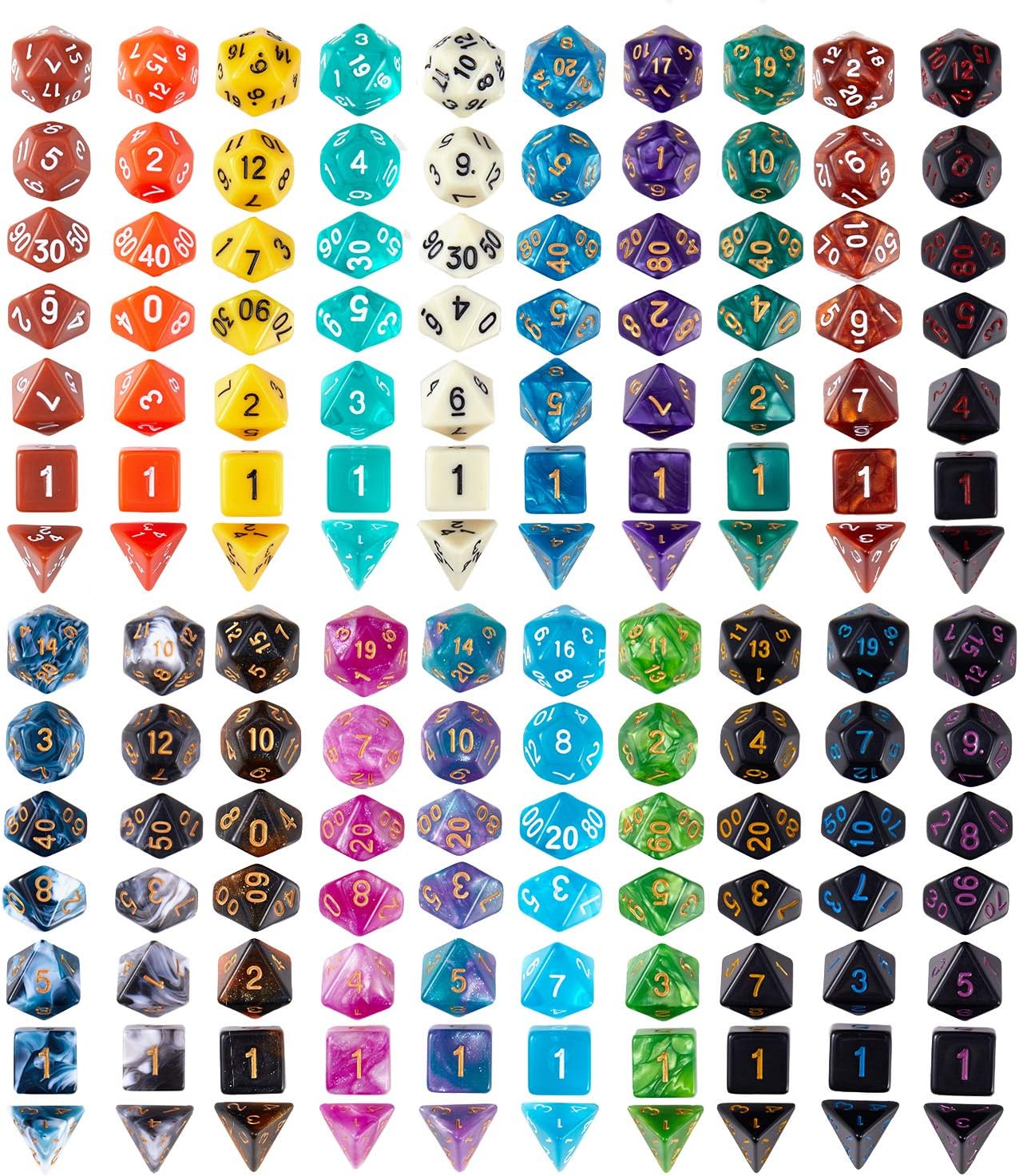 Coyeekn DND Dice Set, 20 x 7 (140 Pieces) Polyhedron Dice 20 Colors Dice for Dungeons and Dragons DND RPG MTG Table Games D4 D8 D10 D12 D20 with 1 Large Flannel Bag