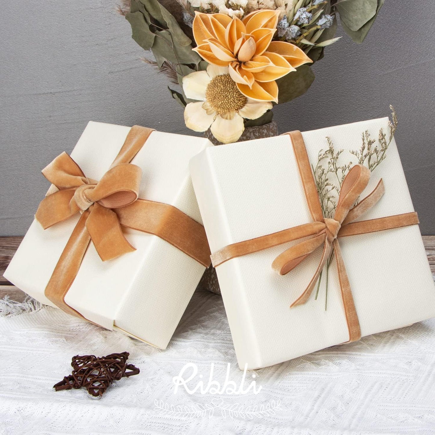 Ribbli Polyester Khaki Velvet Ribbon,5/8 Inches Continuous10-Yard Spool,Christmas Ribbon for Gift Wrapping,Floral Bouquets, Home Decor