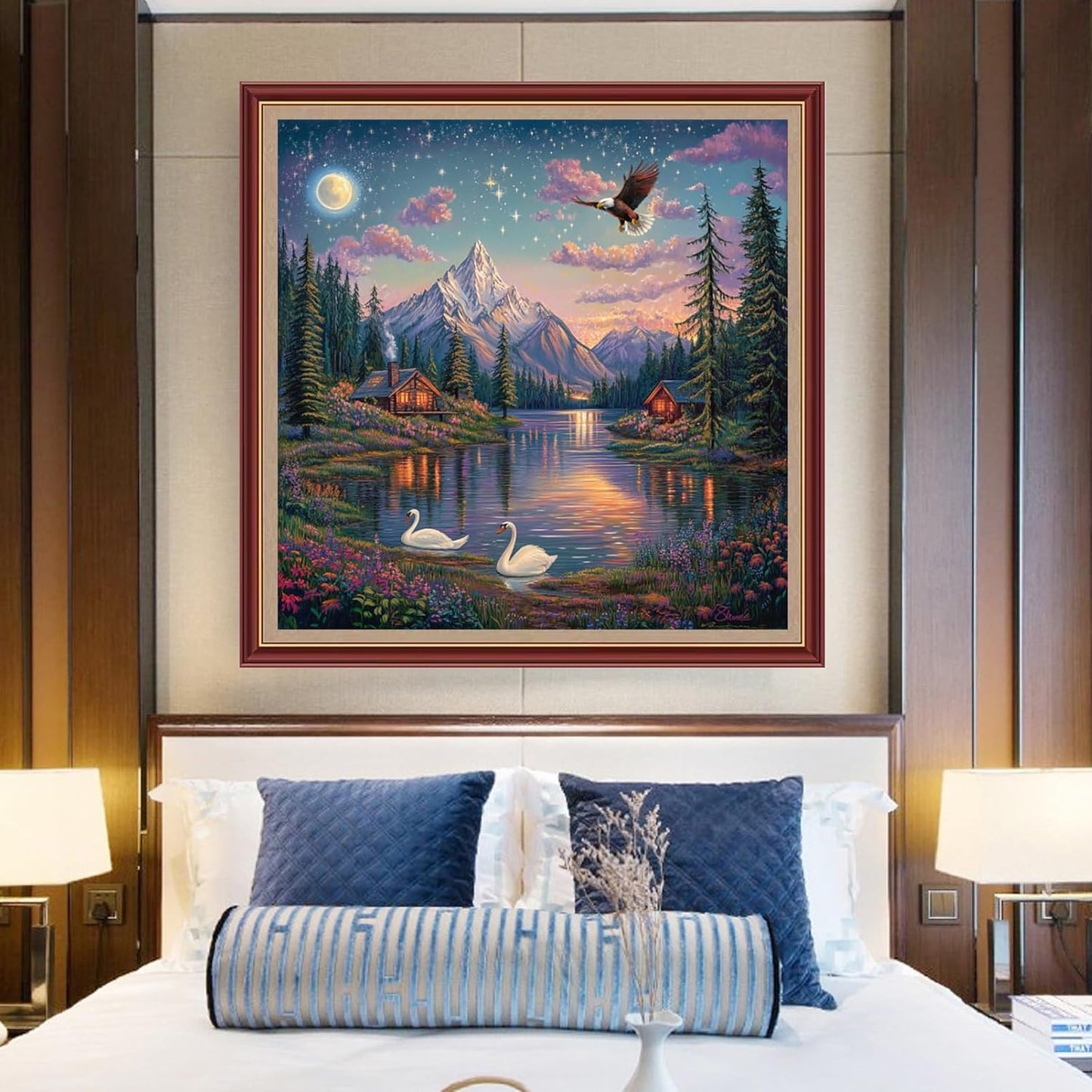 DMCXART Counted Cross Stitch Kits for Adults Needlepoint Kits Unprinted Cross Stitching Embroidery Kit 11CT Cross Stitch Supplies-Sunset Scenery 18x18 inch