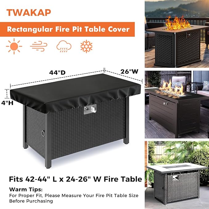 Outdoor Fire Pit Cover Rectangular, 44"L x 26"W x 4"H Waterproof Fire Pit Cover for Rectangular Fire Pit Tables, Industrial-Grade 3-Layer Structure 600D Fabric, UV Proof & Tear-Resistant Cover