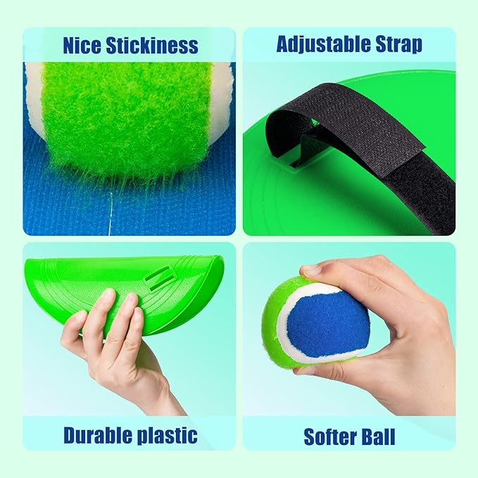 EVERICH TOY Upgraded Toss and Catch Ball Game Set, Kids Toy Stocking Stuffers for Boys Girls Ages 3-12, Includes 2 Paddles 2 Sticky Balls, Water-Resistant Indoor Outdoor Toy for Beach Pool Yard