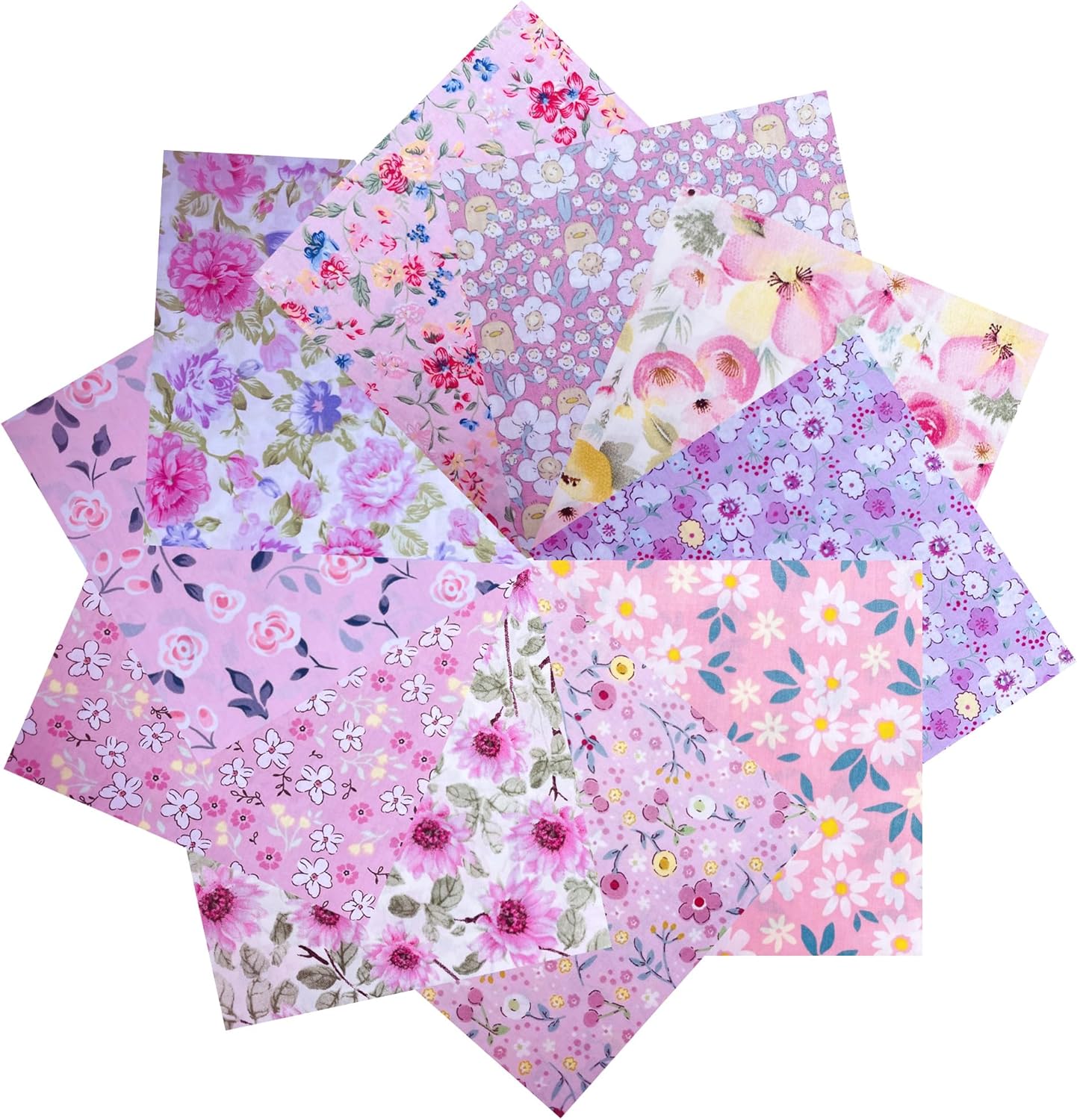 HANPATQUI 50PCS 5 x 5 inch Pink Printed 100% Cotton Fat Quarters Fabric for Sewing and Quilting Bundles Precut Fabric Square for DIY Craft Patchwork