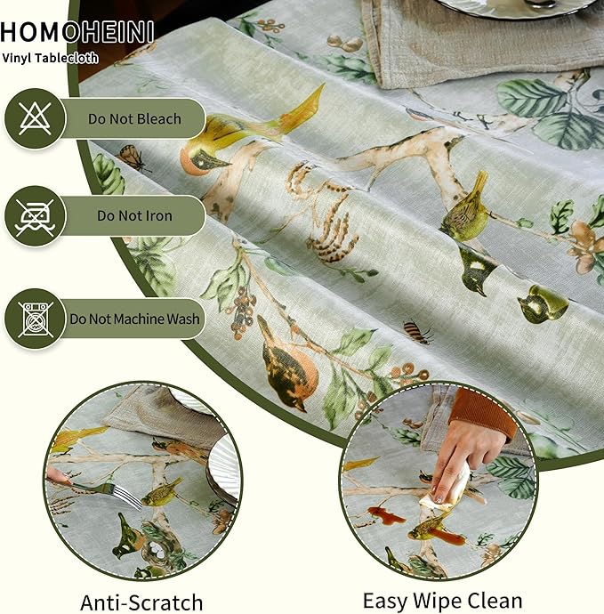 Rectangle Picnic Table Cloth, Elastic Waterproof Fitted Vinyl Tablecloths for 4 Foot Tables, Wipeable Flannel Backed Table Covers for Dining, Camping, Outdoor(Magpie,30"x48")