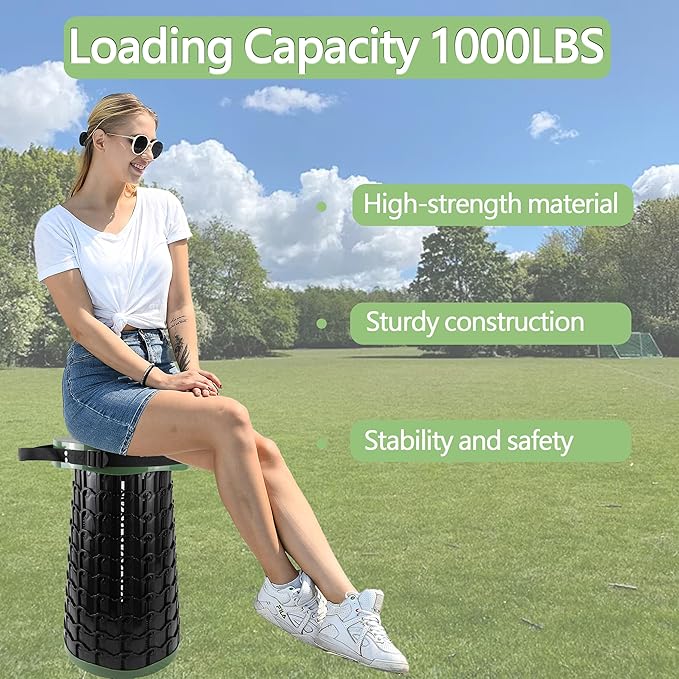 ALEVMOOM Upgraded XXL Collapsilbe Stool with Cushion,More Sturdy and Height 19.7“,D11.8”,Portable and Lightweight Adjustable Telescoping Stool for Camping Hiking BBQ Max Loading 1000Ibs