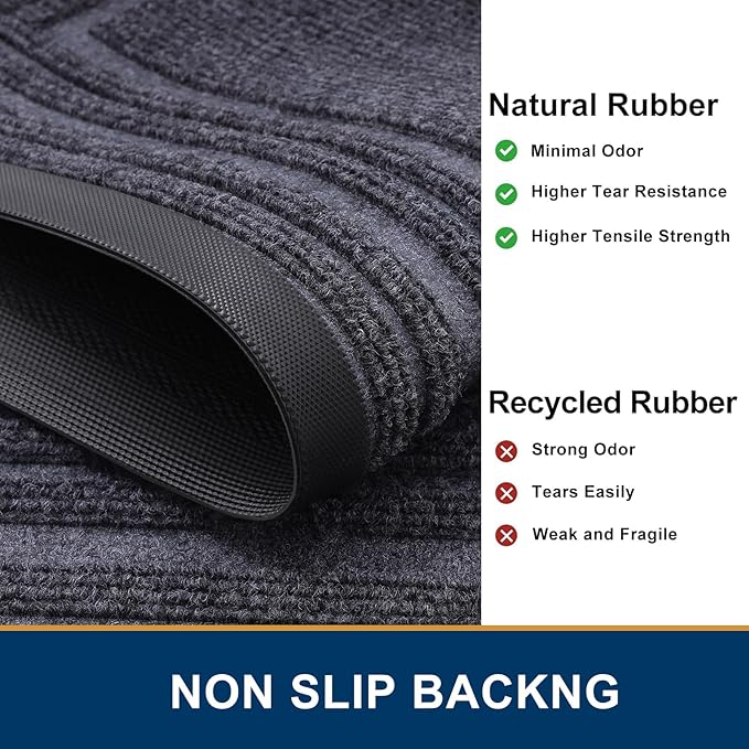 Buganda Front Door Mat Indoor Outdoor Entrance, Non-Slip Natural Rubber Doormats, Easy Clean, Low Profile, Dirt Trapper Entryway Floor Mats for Outside, Garages and Patios, 36x24, Grey