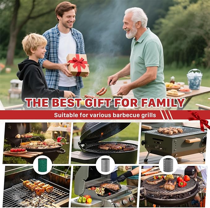 Hillyfe Grill Brush for Outdoor，Cordless Rechargeable Grill Brush with 3 Brush Heads, Grill Electric Cleaning Brushes Without Bristles, LED Light, Grill Scraper, Grilling Gifts for Men,Red