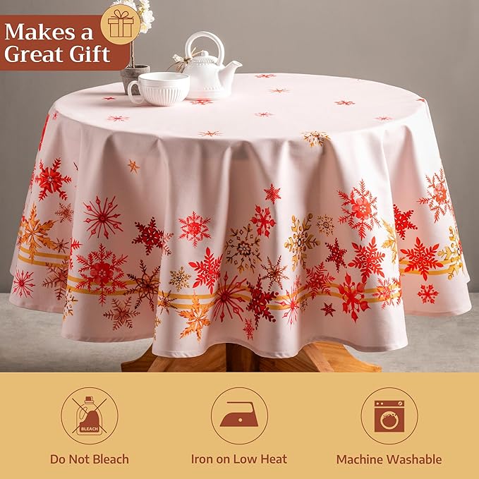 Maison d' Hermine Table Cloth Round Table 100% Cotton 63 Inches Fall Tablecloth Reusable Everyday Use for Thanksgiving Christmas Decorations Dining Farmhouse Party (Crystal Star)