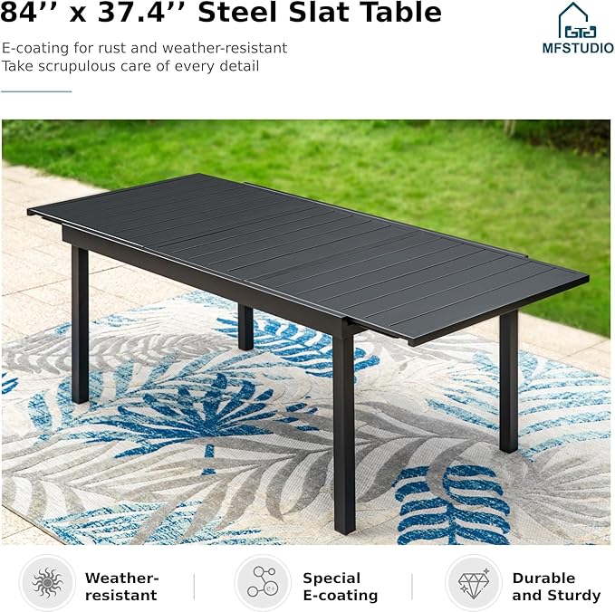 MFSTUDIO Outdoor Dining Set for 8, Patio Dining Set with Expandable Table, 9 Piece Patio Table and Chairs Set, Outdoor Patio Furniture Set for Deck Backyard Poolside Garden
