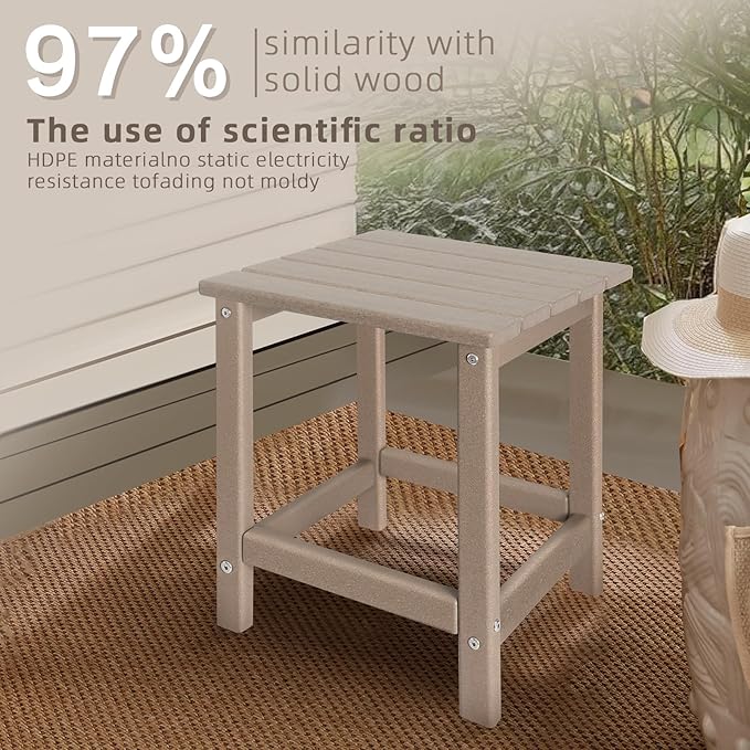 Outdoor Side Tables Adirondack, HDPE Small Table for Patio,Outside End Table for Porch, Deck, Pool, Weather Resistant/Easy Maintenance