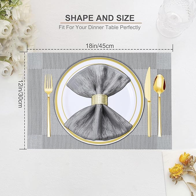 BETEAM Placemats Set of 6, Woven Vinyl Placemat for Dining Table Washable Wipeable Kitchen Place Mats Durable Indoor Outdoor Table Mats