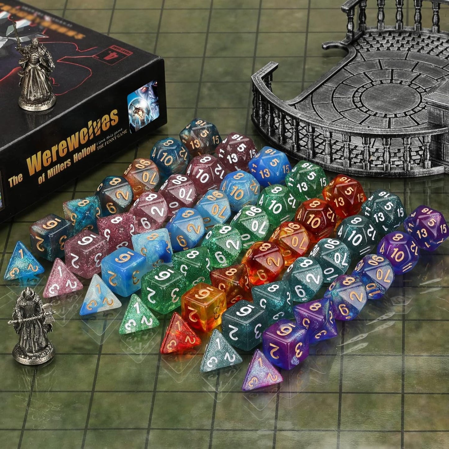 Coyeekn 7 x 7 DND Dice Set, (49 Pieces) Polyhedron Dice for Dungeons & Dragons RPG MTG DND Tabletop Game with 1 Pouch