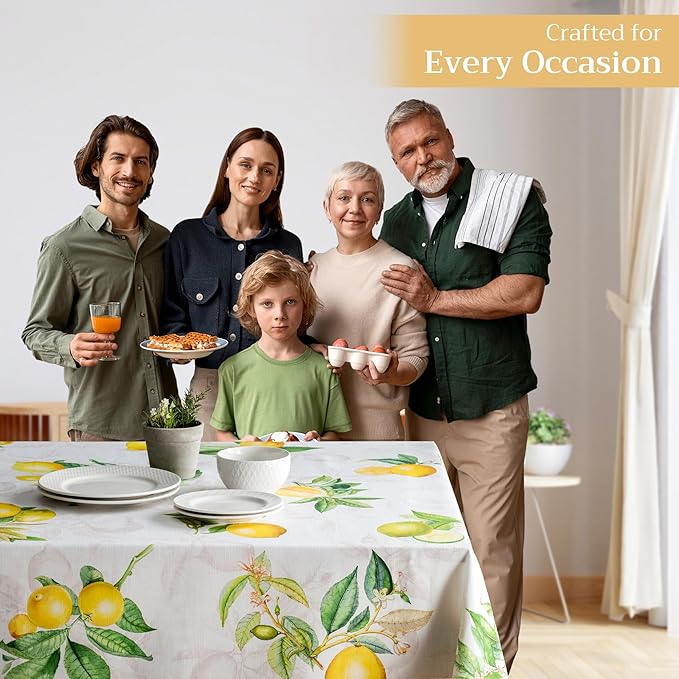 Maison d' Hermine Table Cloth Rectangle Table 100% Cotton 70 x 90 Inches Tablecloth Reusable Decorative for Dining Room, Farmhouse, Home, Party, Festive & Wedding Spring Summer - Limoncello