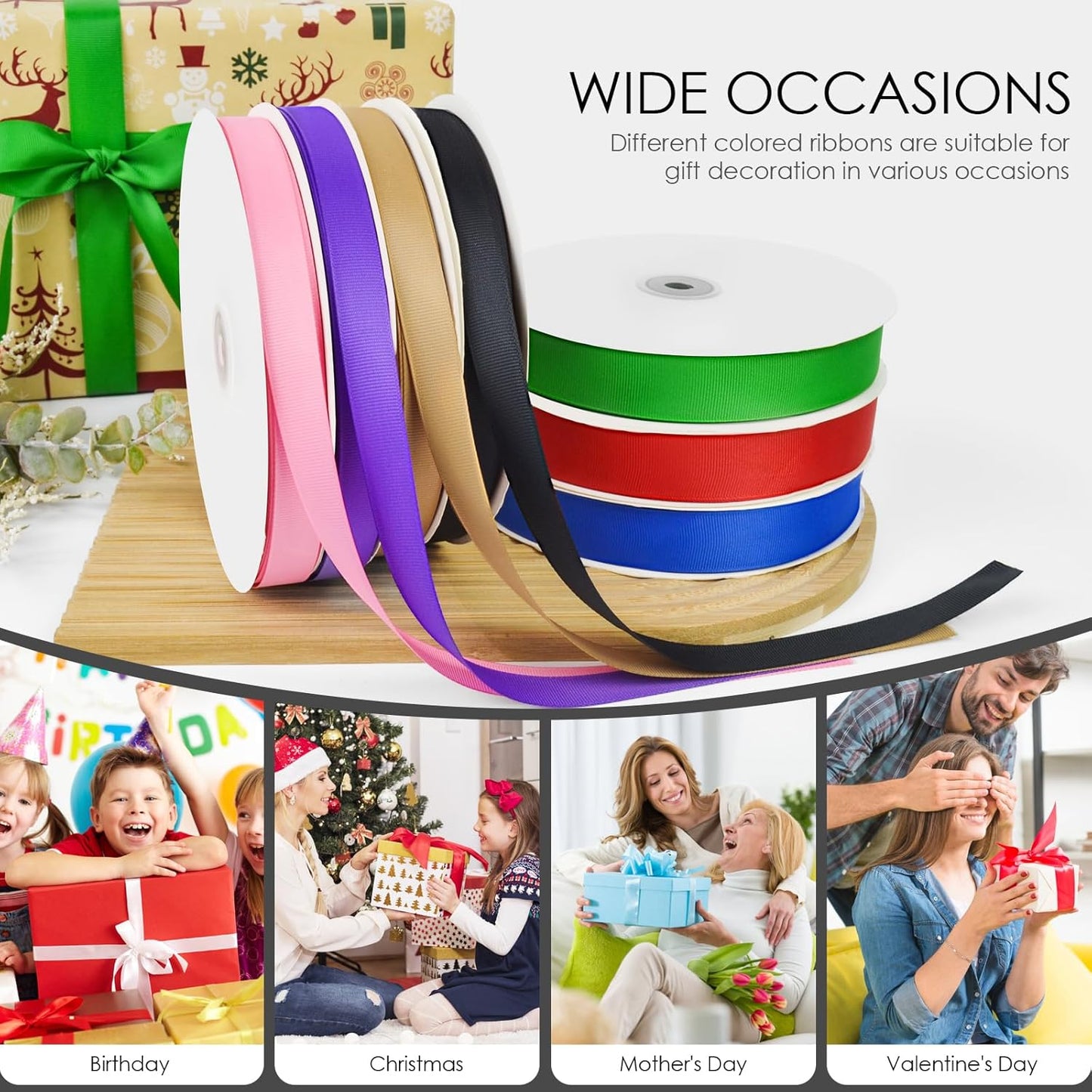 100 Yards 3/8 inch Grosgrain Ribbon, Solid Color Fabric Ribbon Perfect for Gift Wrapping, Wedding, Handmade Bows, Floral Bouquets and Party Decoration(Black)