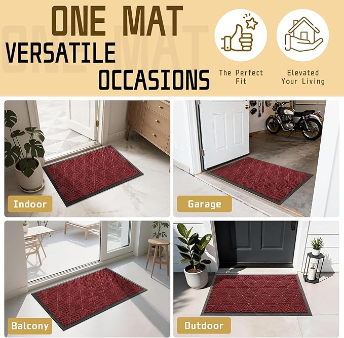 Yimobra Large Door Mat 47x24, All-Weather Waterproof Non-Slip Welcome Matt Outdoor, Heavy Duty Non Slip Doormat for Entryway for Patio and Garage Indoor, Easy Clean, Black Red