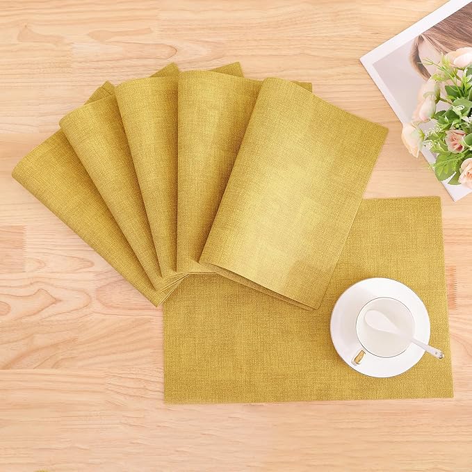 Homaxy Faux Leather Heat Resistant Placemats for Dining Table Set of 8, Waterproof Wipeable Washable PU Table Mats, Easy to Clean Anti-Slip Place Mats, 11.8" x 17", Yellow