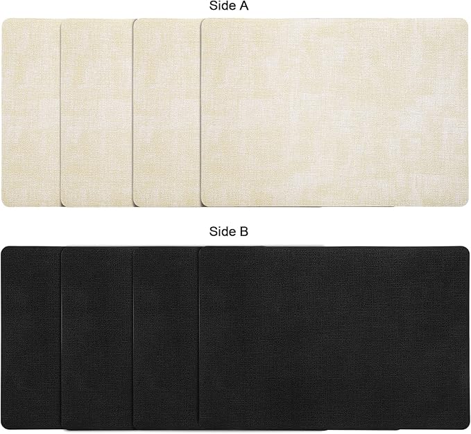 Myir JUN Placemats Set of 8, Dual Sided Faux Leather Placemats Place Mats Set of 8 Indoor for Dining Table Non-Slip Washable Heat Resistant Outdoor Table Mats (Set of 8, Black Cream)