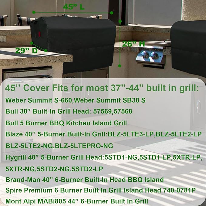 Built-in Grill 45" Fits for Weber Summit S-660,Weber Summit SB38 S,Bull 38” & 5 Burner,Blaze 40”,Hygrill 40”,Brand-Man 40”,Most 34"-42" Built in Grill,Island BBQ Top Cover