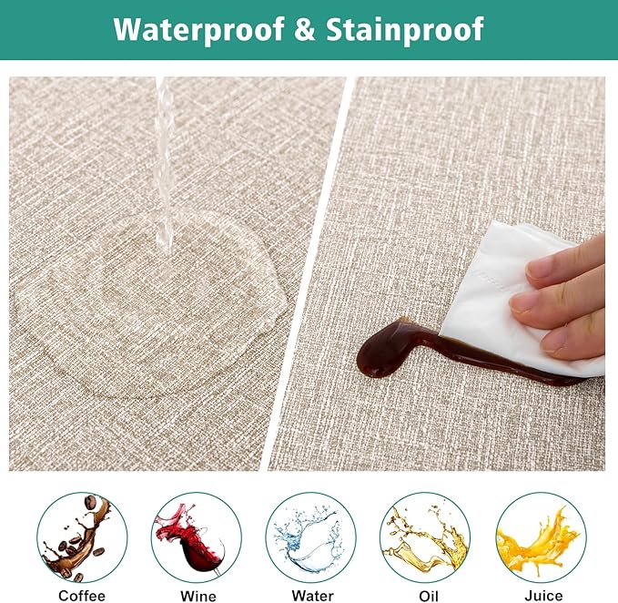 LUSHVIDA 6 Packs Vinyl Tablecloths with Flannel Backing for 6ft Rectangle Folding Table Cloths - Waterproof Plastic Picnic Table Covers with Elastic Corners, 30x72 inch, Natural Color