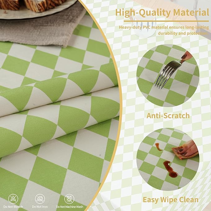 Rectangle Table Cloth,100% Waterproof Tablecloth Oil Proof Spill Proof Vinyl Table Cloth, Wipe Clean Plastic Table Cover for Dining, Camping, Indoor and Outdoor 54" x 102",Light Green
