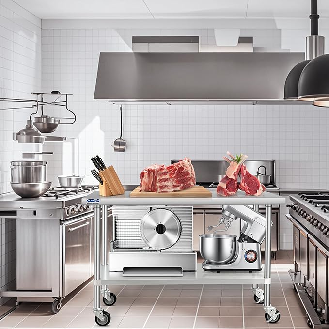 HARDURA Stainless Steel Table with Wheels 24 x 60 Inches Kitchen Prep Table Heavy Duty Stainless Steel Workbench with Aluminium Corner Undershelf NSF 304 Metel Table for Commercial Restaurant