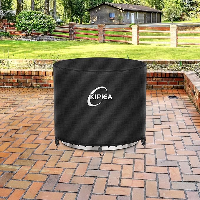 Kipiea Round Fire Pit Cover for Solo Stove Bonfire - 100% Waterproof Smokeless Fire Pit Cover, Upgraded 600D Strong Tear and UV Resistant - 22" Dia X 16" H