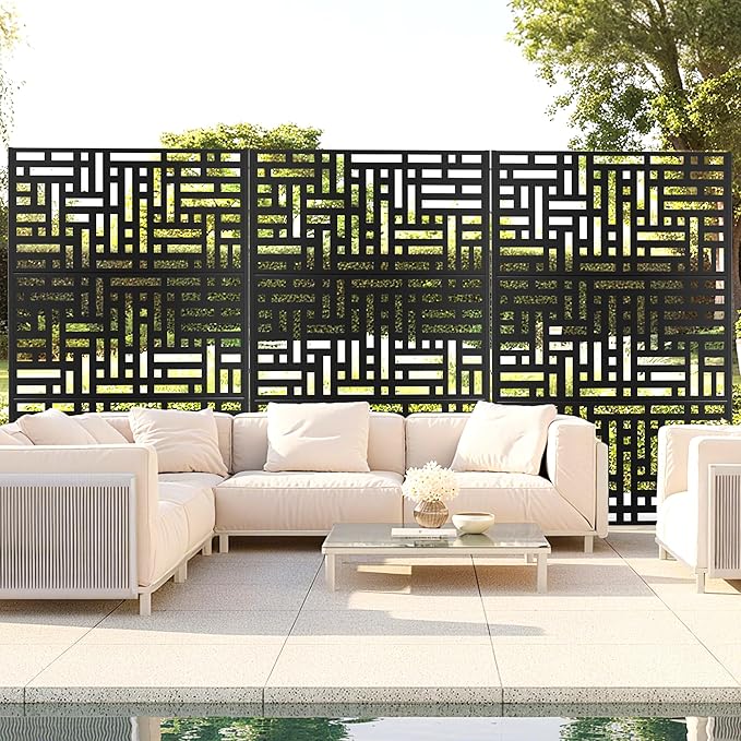 Outdoor Privacy Screen,72" H×47" W Metal Privacy Screen, Freestanding Privacy Fence Panels for Patio