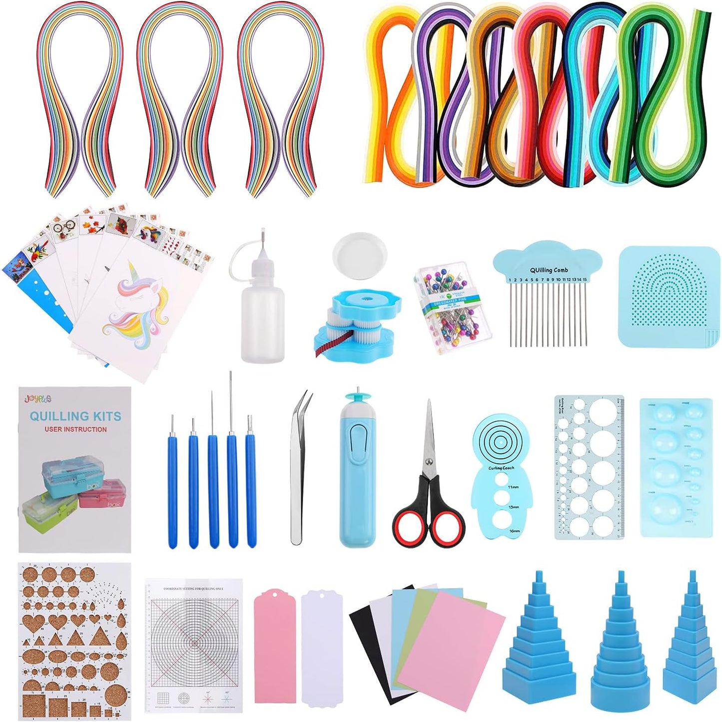 JoyPlus Quilling Kits for Beginners with Manual, 24 Tools & Supplies with Durable Storage Box, Updated Paper Crimper Tool, Premium Husking Board & Electronic Pen Blue