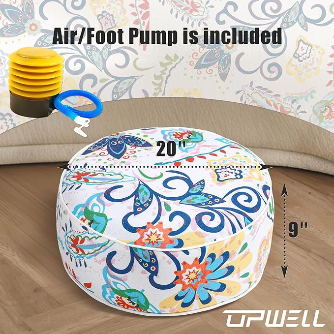 UPWELL Waterproof Inflatable Outdoor Ottoman Pouf,Portable Patio Footrest, Durable & Stylish, Perfect for Garden, Pool, Camping & Home Use - D20 xH9（ZenBase）