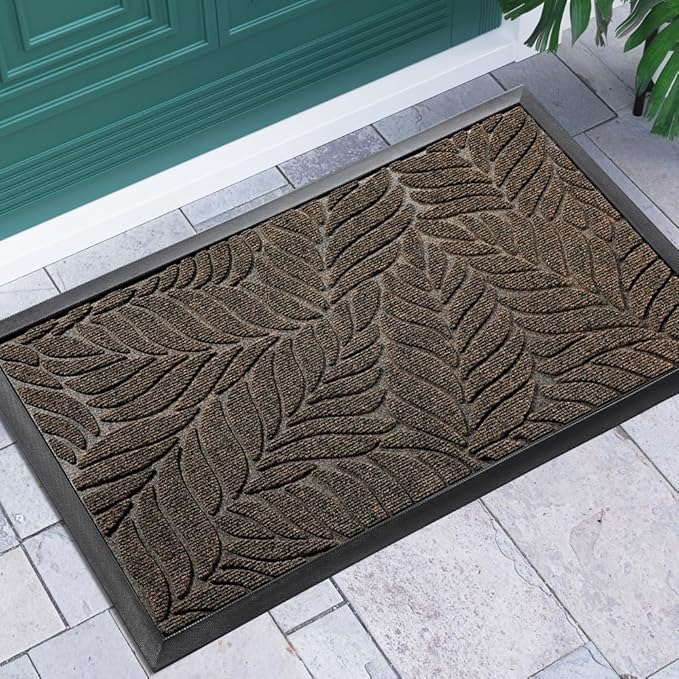 Yimobra Front Door Mat Outdoor Indoor, 29.5x17 All-Season Waterproof Door Mat Outside Entrance, All-Weather Non-Slip Outside Doormat for Garage Patio Entryway, Brown
