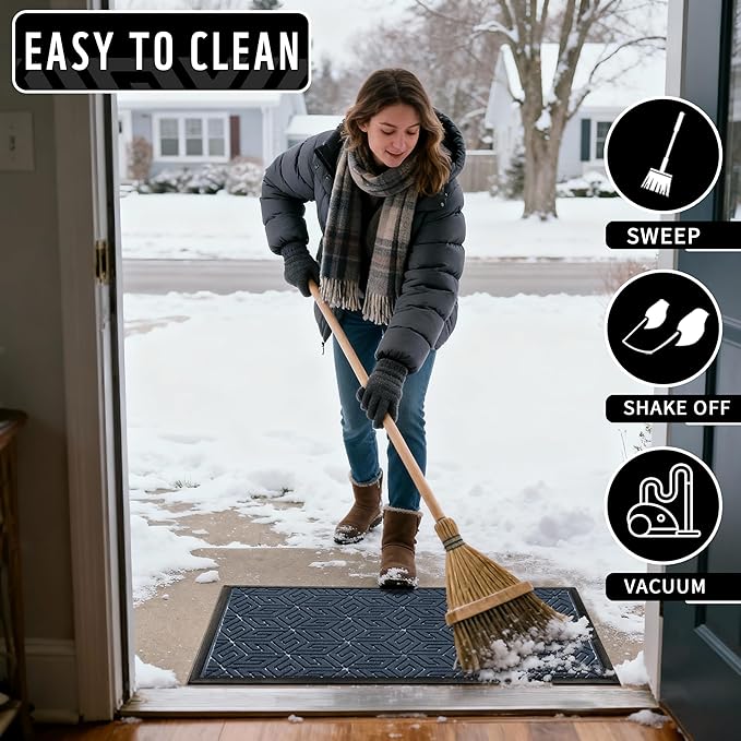 Yimobra Extra Large Door Mat 60x36, All-Weather Waterproof Outdoor Mats for Front Door, Non Slip Rubber Doormat for Patio Proch Outside Entryway Indoor, Blue