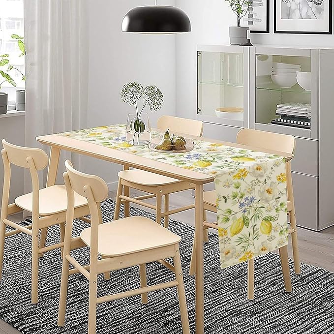 Vintage Lemon Blossom Table Runner Seasonal Spring Summer Floral Farmhouse Dining Table Decoration for Home Holiday Party Dresser Kitchen Cabin Restaurant Wedding Decor 13×36in