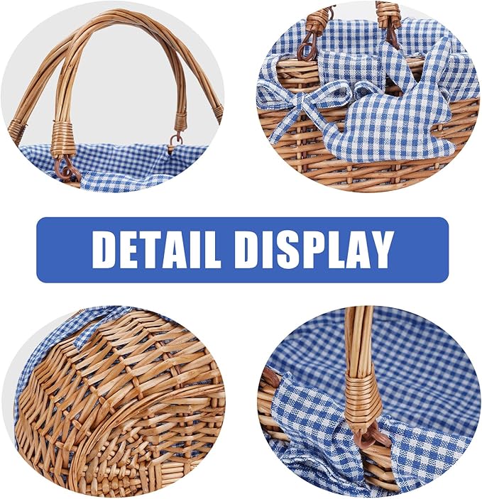 G GOOD GAIN Wicker Picnic Basket with Double Folding Handles,Willow Picnic Hamper,Natural Hand Woven Easter Basket,Easter Eggs and Candy Basket,Bath Storage,Gift Packing Basket.Blue