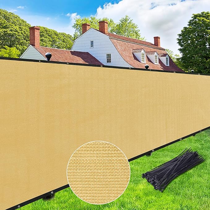 UPGRADE Privacy Screen Fence 5' x 50' Commercial Shade Cover with Brass Grommets Heavy Duty Perfect for Outdoor Back Yard-Sand, Customizable