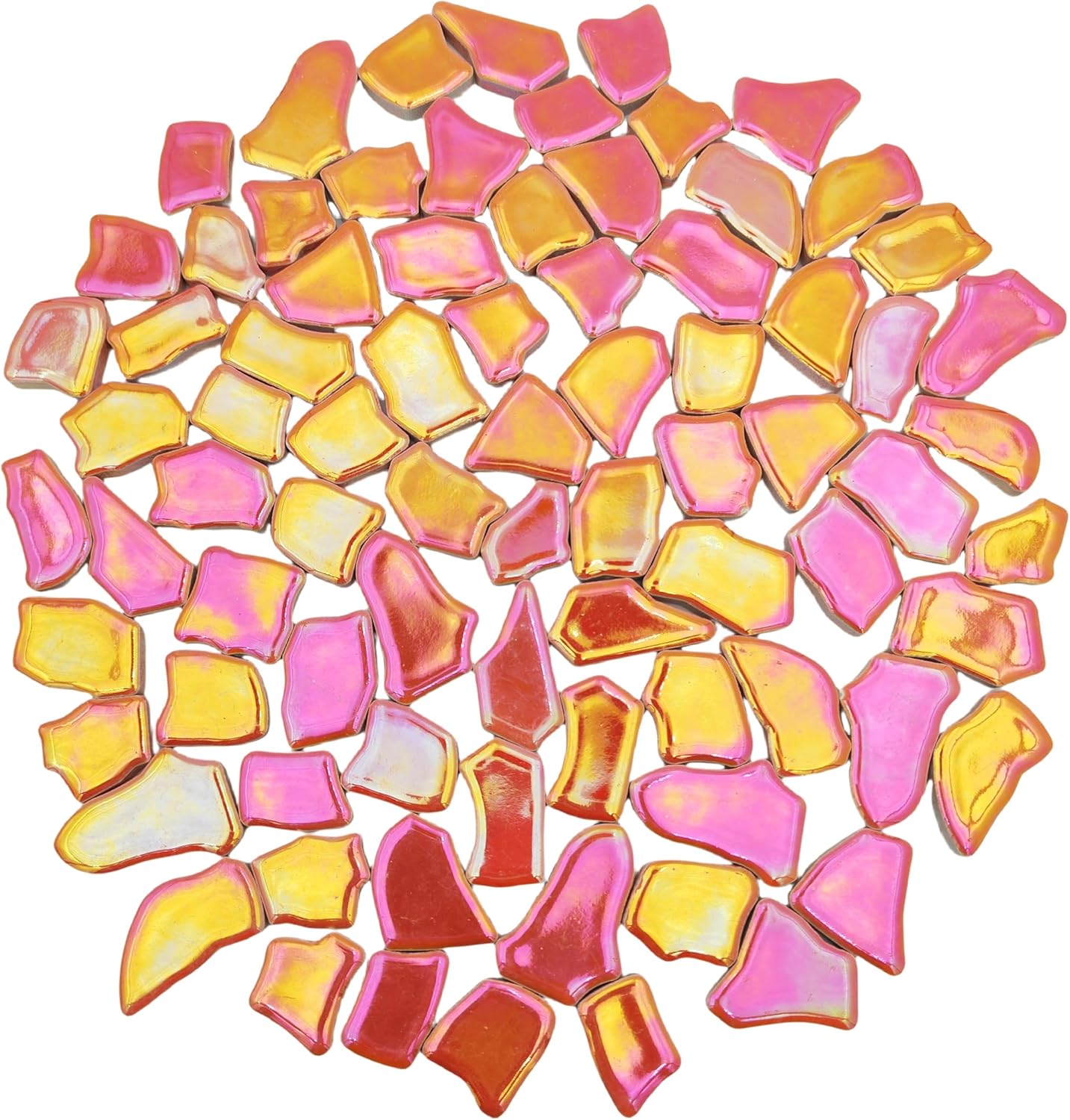 0.78"-1.57" Irregular Ceramics Mosaic Tiles,1.1LB Mosaic Pieces Stones for Home Decoration DIY Craft Plates Flowerpots Vases Cups Mosaic Making Supplies (Iridescent Tangerine)