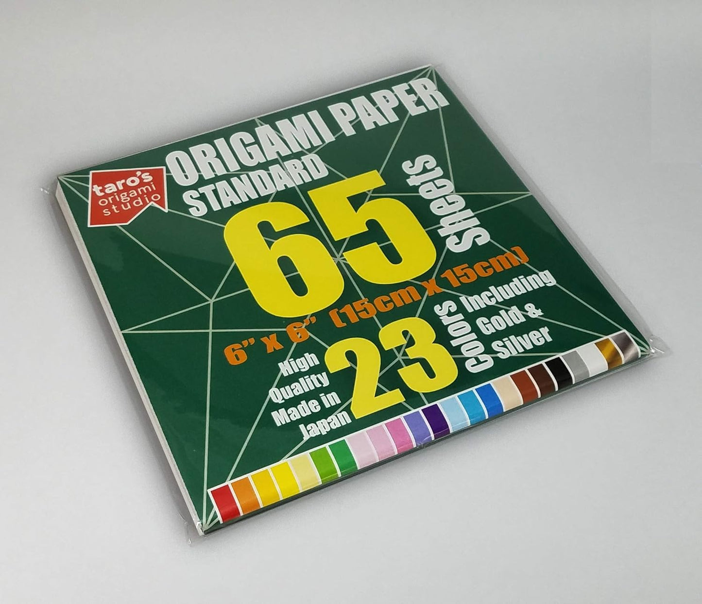 [Taro's Origami Studio] Standard 6 Inch One Sided 23 Colors 65 Sheets Square Easy Fold Premium Japanese Paper for Beginner (Gold and Silver Included)