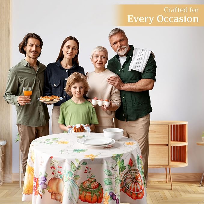 Maison d' Hermine Table Cloth Round Table 100% Cotton 63 Inches Fall Tablecloth Reusable Everyday Use for Thanksgiving Christmas Decorations Dining Farmhouse Party (Lumina)