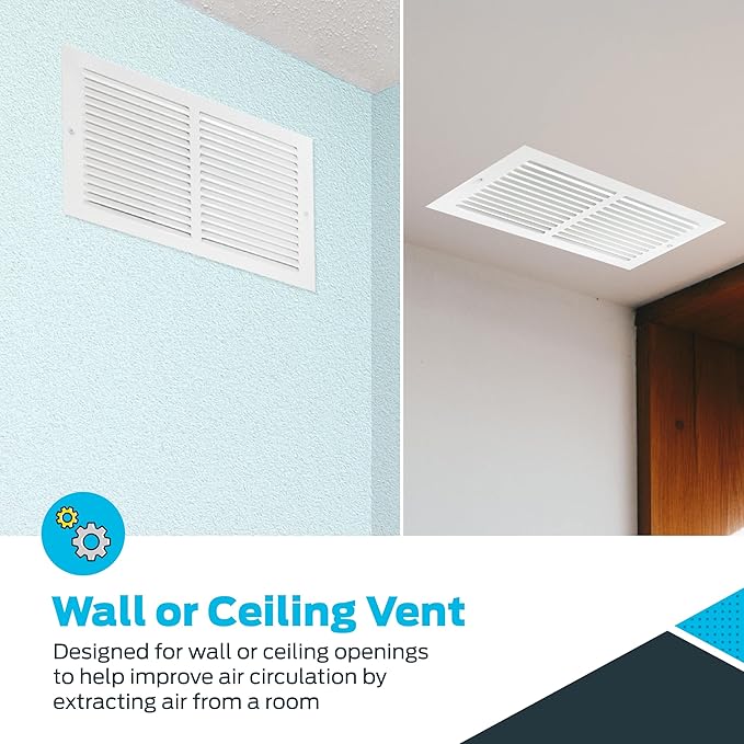 EZ-FLO 14 x 6 Inch (Duct Opening) Return Air Vent Cover for Wall or Ceiling, Solid Steel Return Air Grille, HVAC Vent Cover, White, 61628