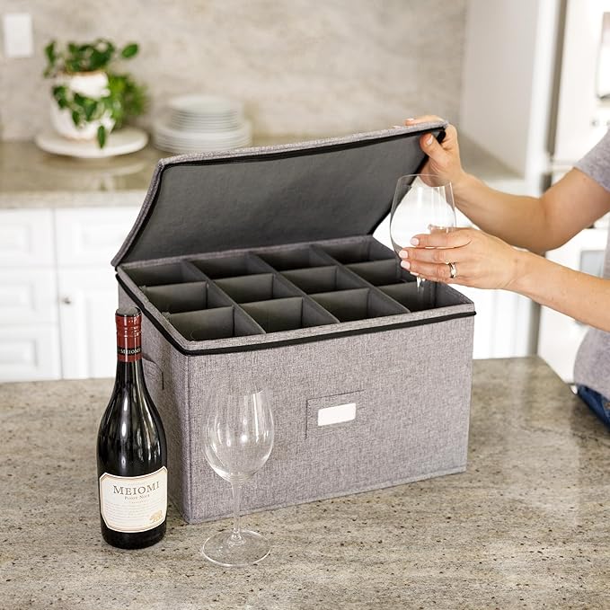 Hard Shell China Storage for Wine Glass - 16" x 13" x 10"H - Stackable with Fully Padded Interior