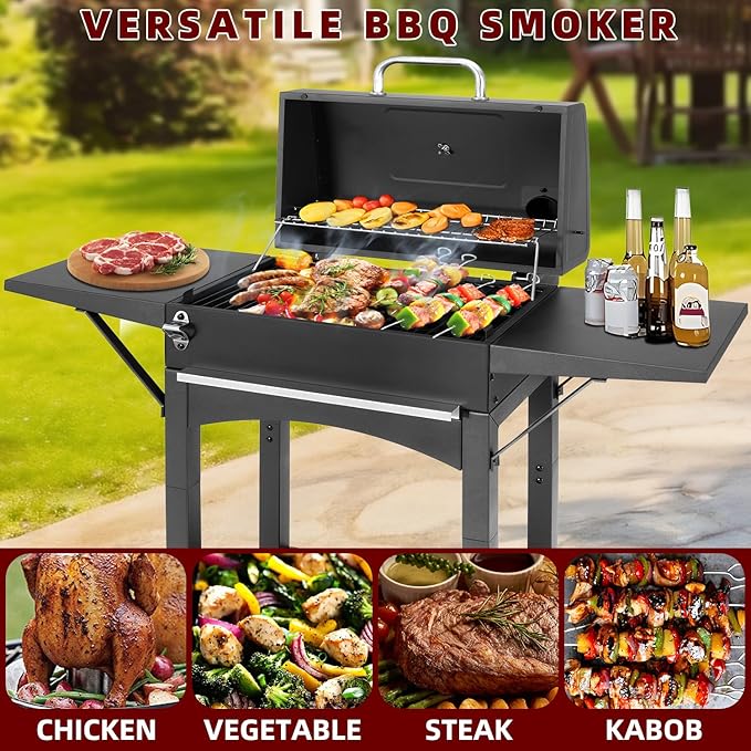 Charcoal Grills Outdoor BBQ Grill with 2 Side Table,Barbecue Grill Smoker with 343 Sq.in.Cooking Area for Outdoor Cooking Backyard Camping Picnics Beach by DNKMOR