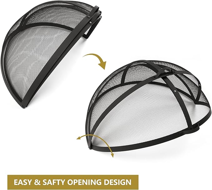 WeCooper 32In Round Fire Pit Spark Screen Cover, Outdoor Patio Easy-Opening FirePit Mesh Screens, Heavy Duty Steel Fire pits Ember Lid with Hinge