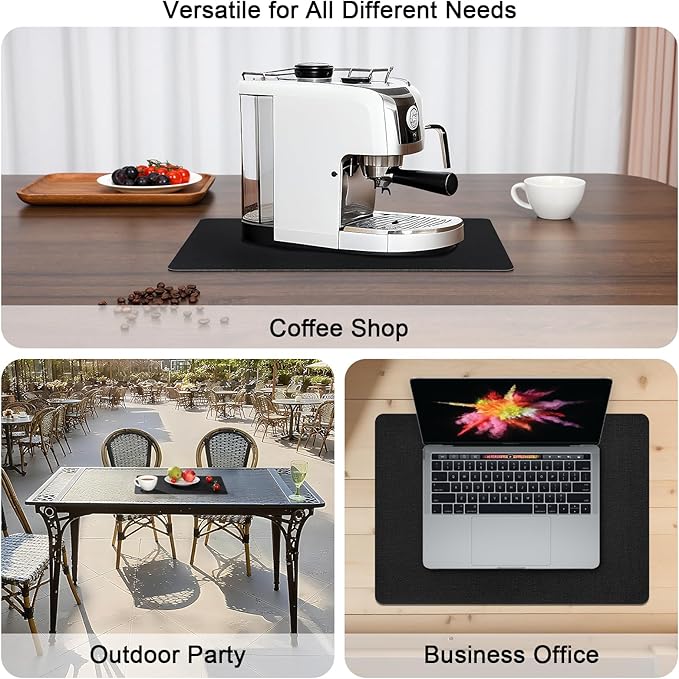 Myir JUN Placemats Dual Sided, Faux Leather Place Mats Set of 6 Indoor Placemats for Dining Table Outdoor Placemats Square Non-Slip Washable Table Mats (Black, Set of 6)