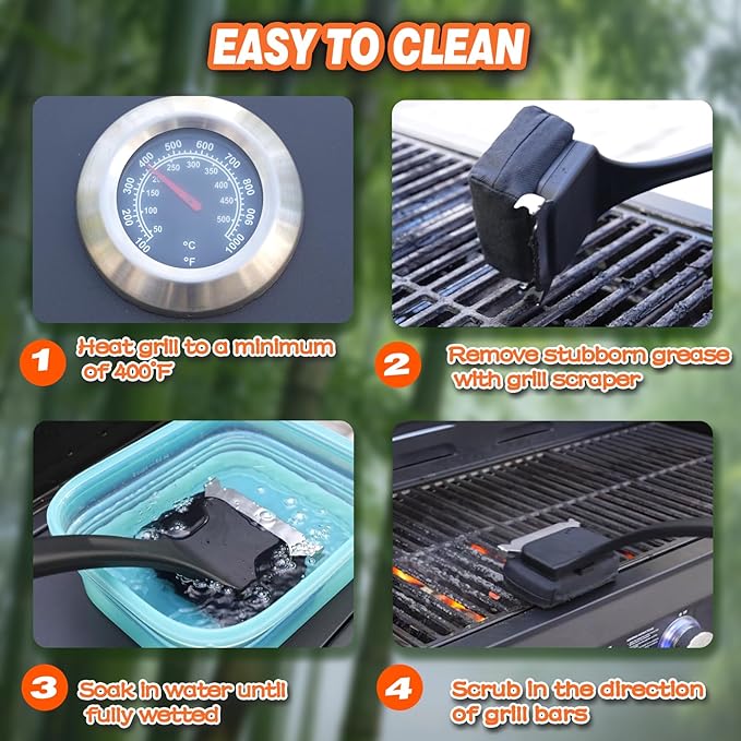 Steam Grill Brush Bristle Free with Scraper, BBQ Tool Cleaner Brush with Kevlar Cleaning Head for Outdoor Grill Accessories - Black, Grilling Gifts for Men Dad