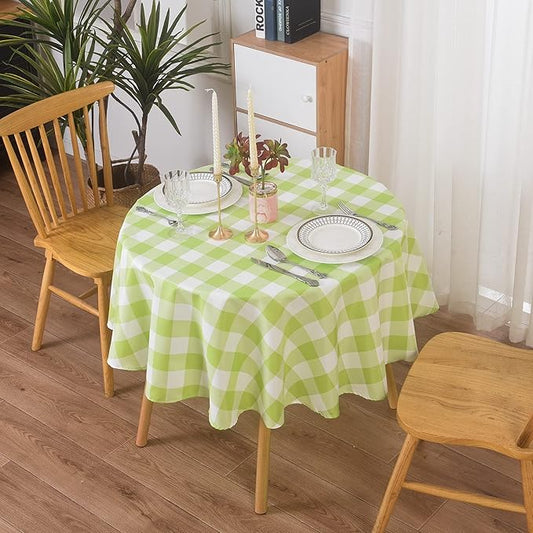 2 Pack Waterproof Polyester Fabic Round Checkered Tablecloth，60 Outdoor Table Cloth，Oil Stain Prevention Table Cloth for Pinics and Parties（Emerald and White）
